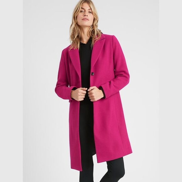 NWOT Banana Republic Factory Bright Magenta Reefer Long Coat S - Picture 1 of 16